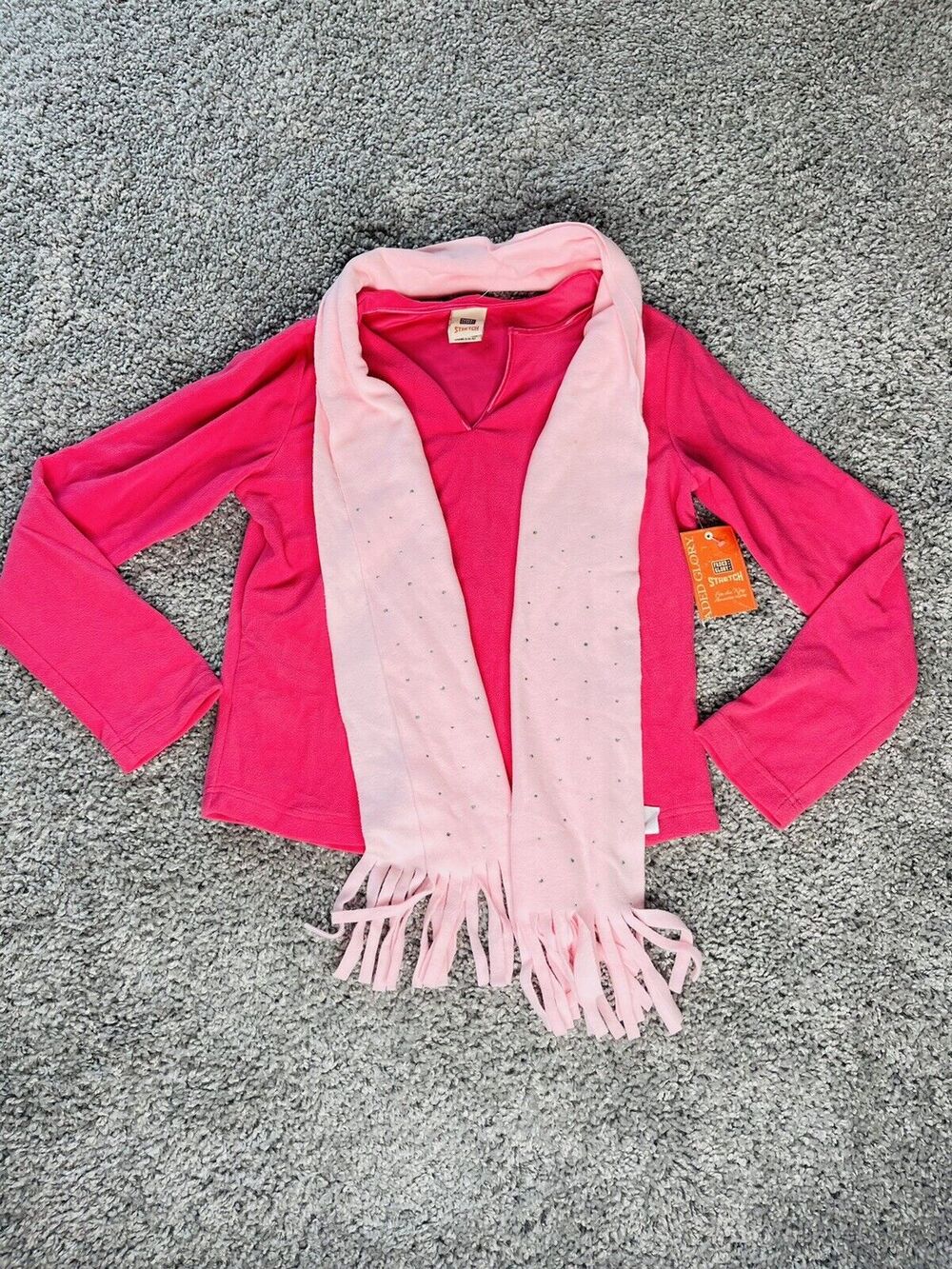 Ladies Top Faded Glory Microfleece With Scarf Rose Shimmer Long Sleeve Size S